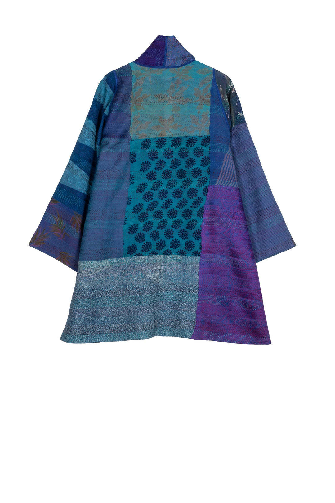GEORGETTE VINTAGE SILK PATCH KANTHA A-LINE JKT - gs2003-blu -