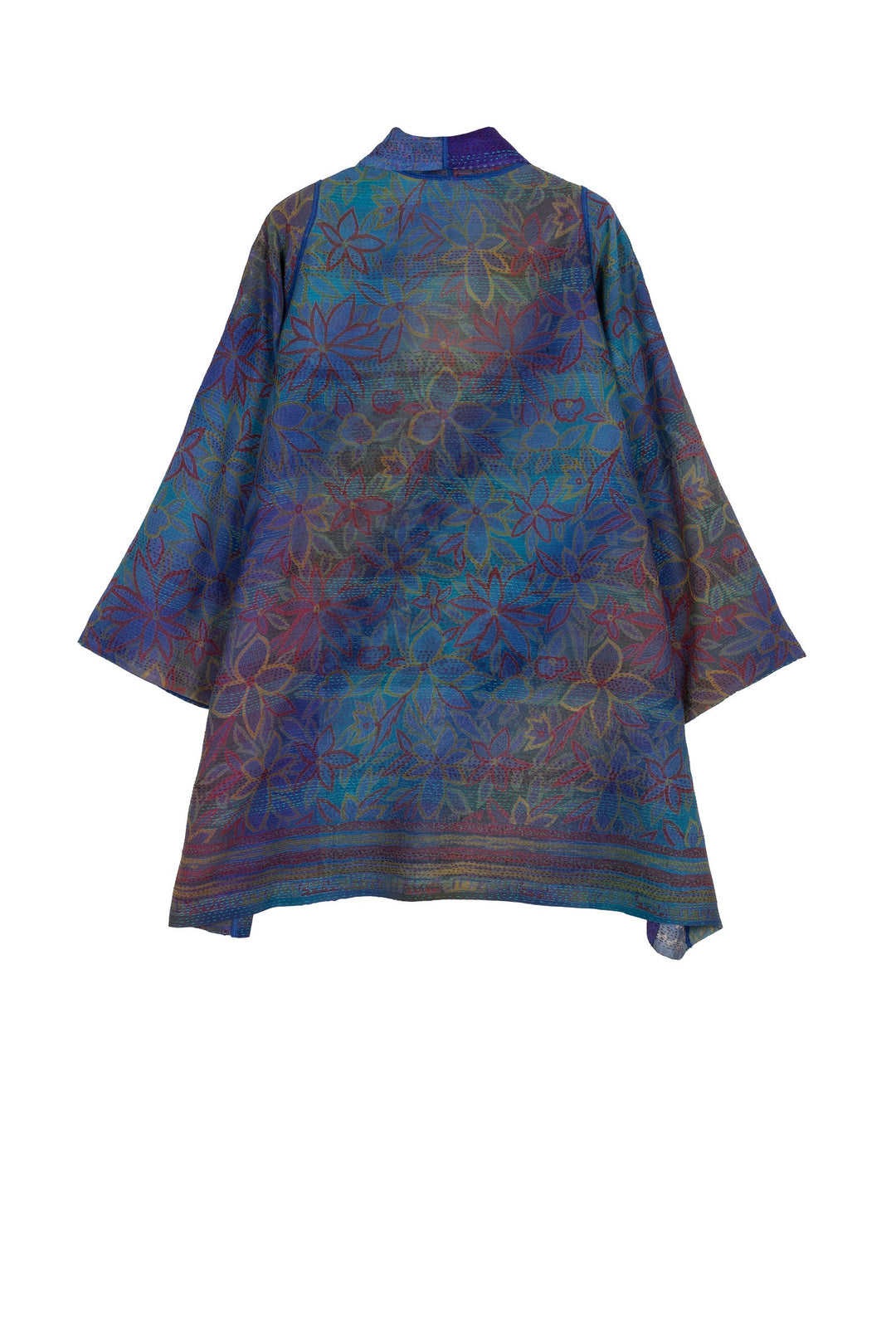 GEORGETTE VINTAGE SILK PATCH KANTHA A-LINE JKT - gs2003-blu -