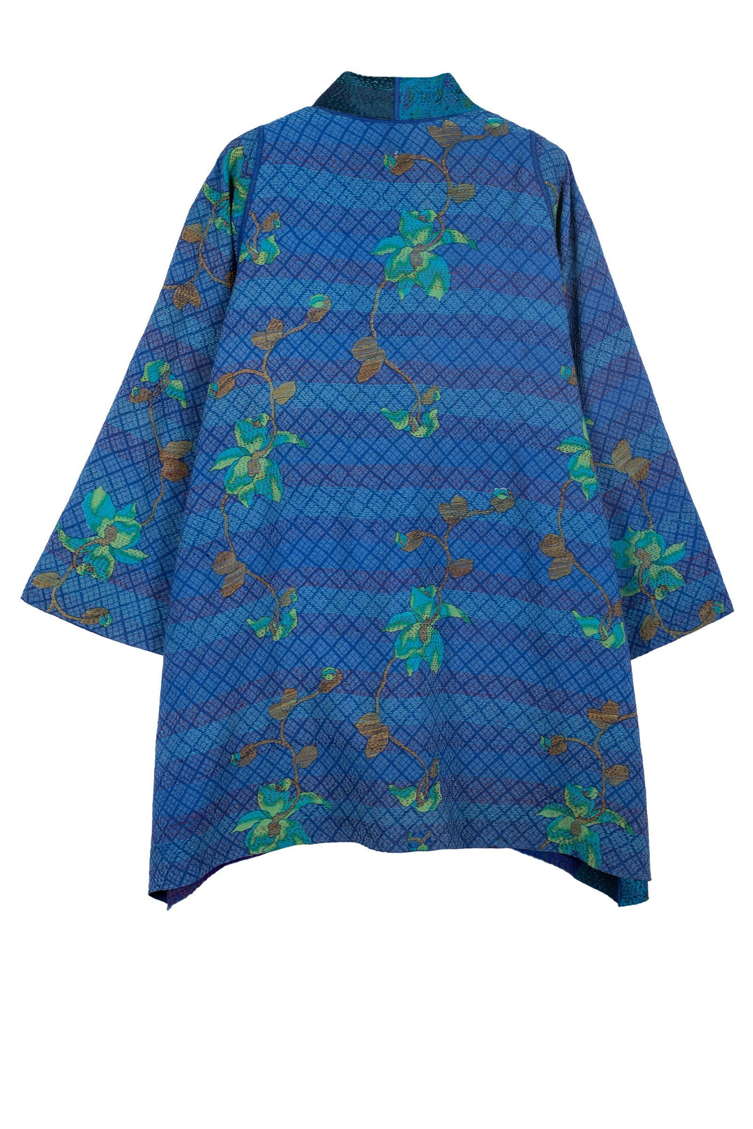 GEORGETTE VINTAGE SILK PATCH KANTHA A-LINE JKT - gs2003-blu -