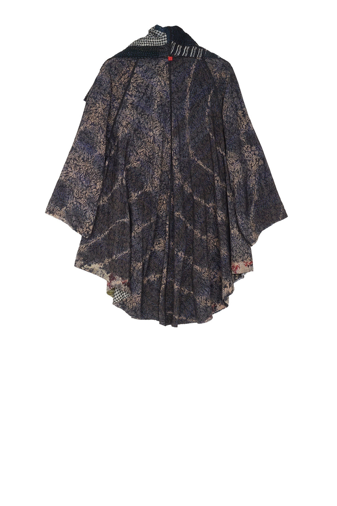GEORGETTE VINTAGE SILK PATCH KANTHA CIRCULAR LONG JKT - gs2009-blk -