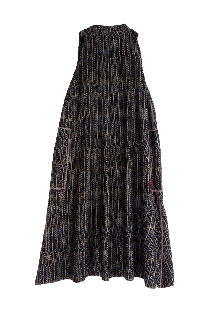 GEORGETTE VINTAGE SILK PATCH KANTHA BACK PLEATED VEST MAXI - gs2222-blk -