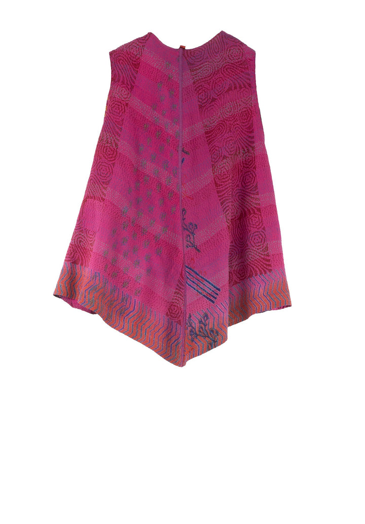 GEORGETTE VINTAGE SILK PATCH KANTHA BELL SHAPE SHORT VEST - gs2227-pik -