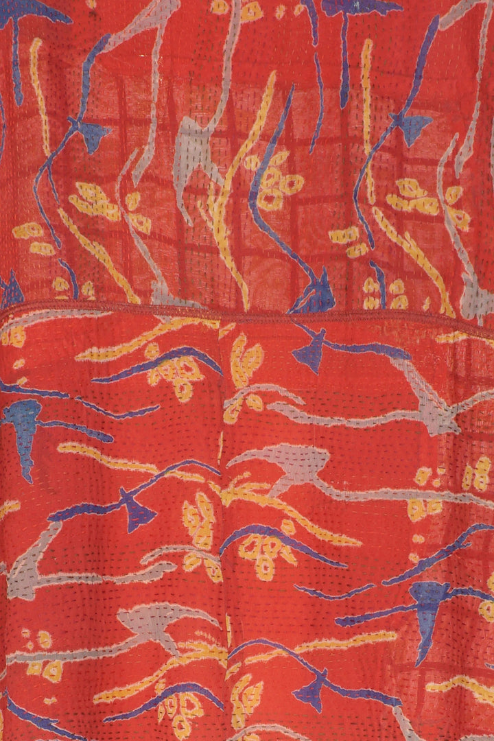 GEORGETTE VINTAGE SILK PATCH KANTHA CAP SLV. SHIRT - gs2530-red -
