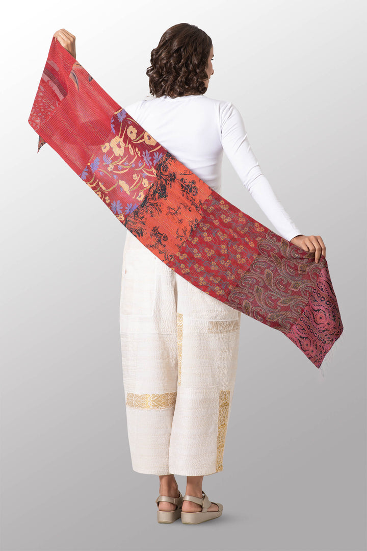 GEORGETTE VINTAGE SILK PATCH KANTHA SCARF SHORT - gs2805-mar -