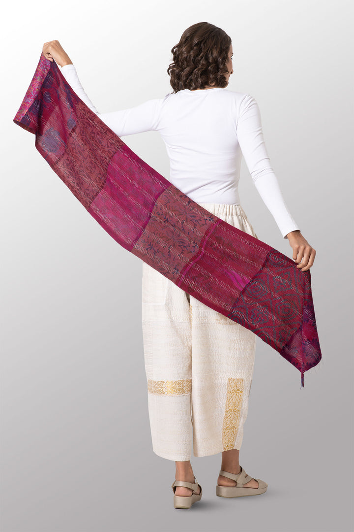 GEORGETTE VINTAGE SILK PATCH KANTHA SCARF SHORT - gs2805-pik -