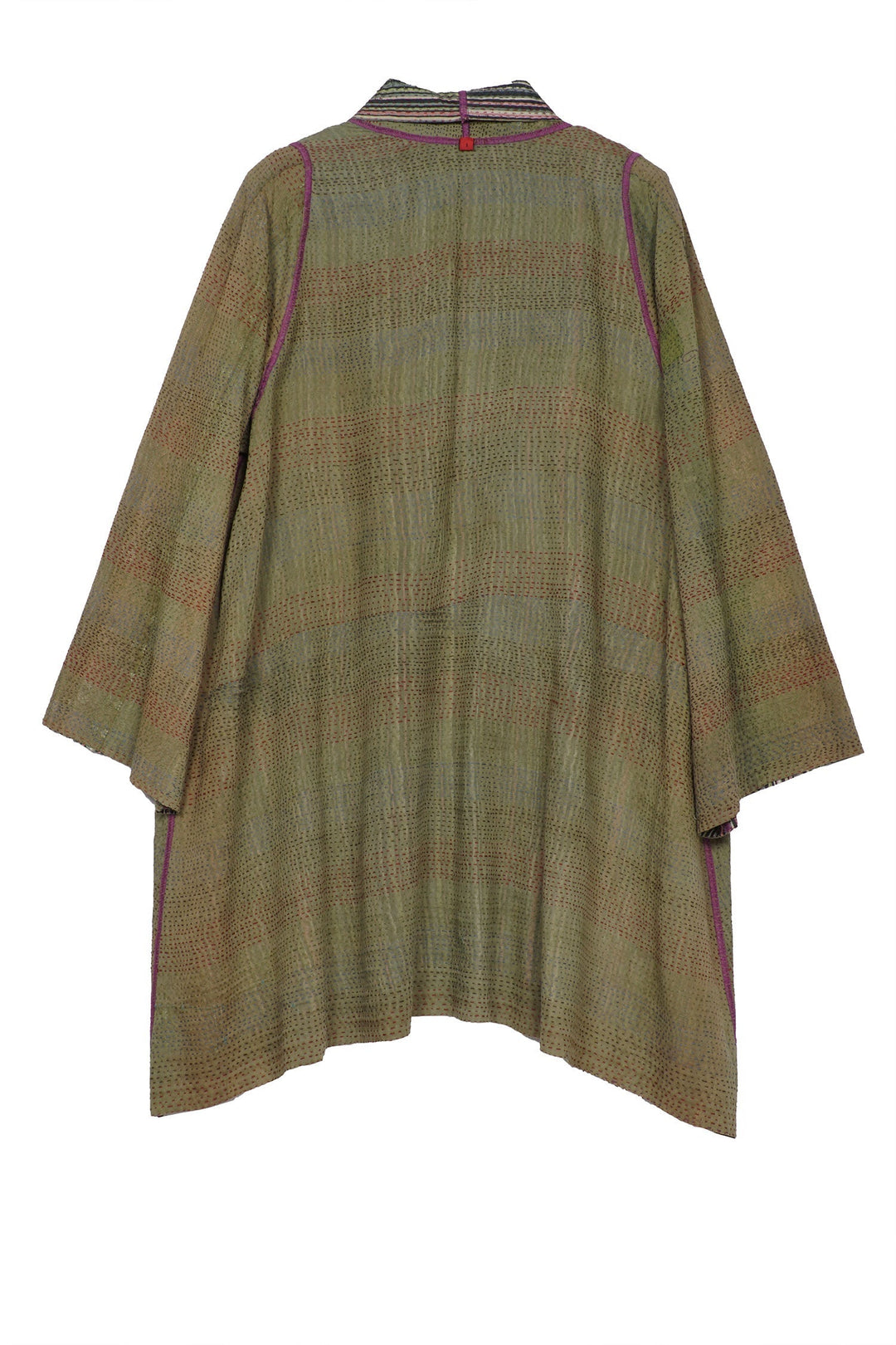 GREEN STRIPE W VINTAGE BACKING KANTHA A-LINE JKT - gt2003-grn -