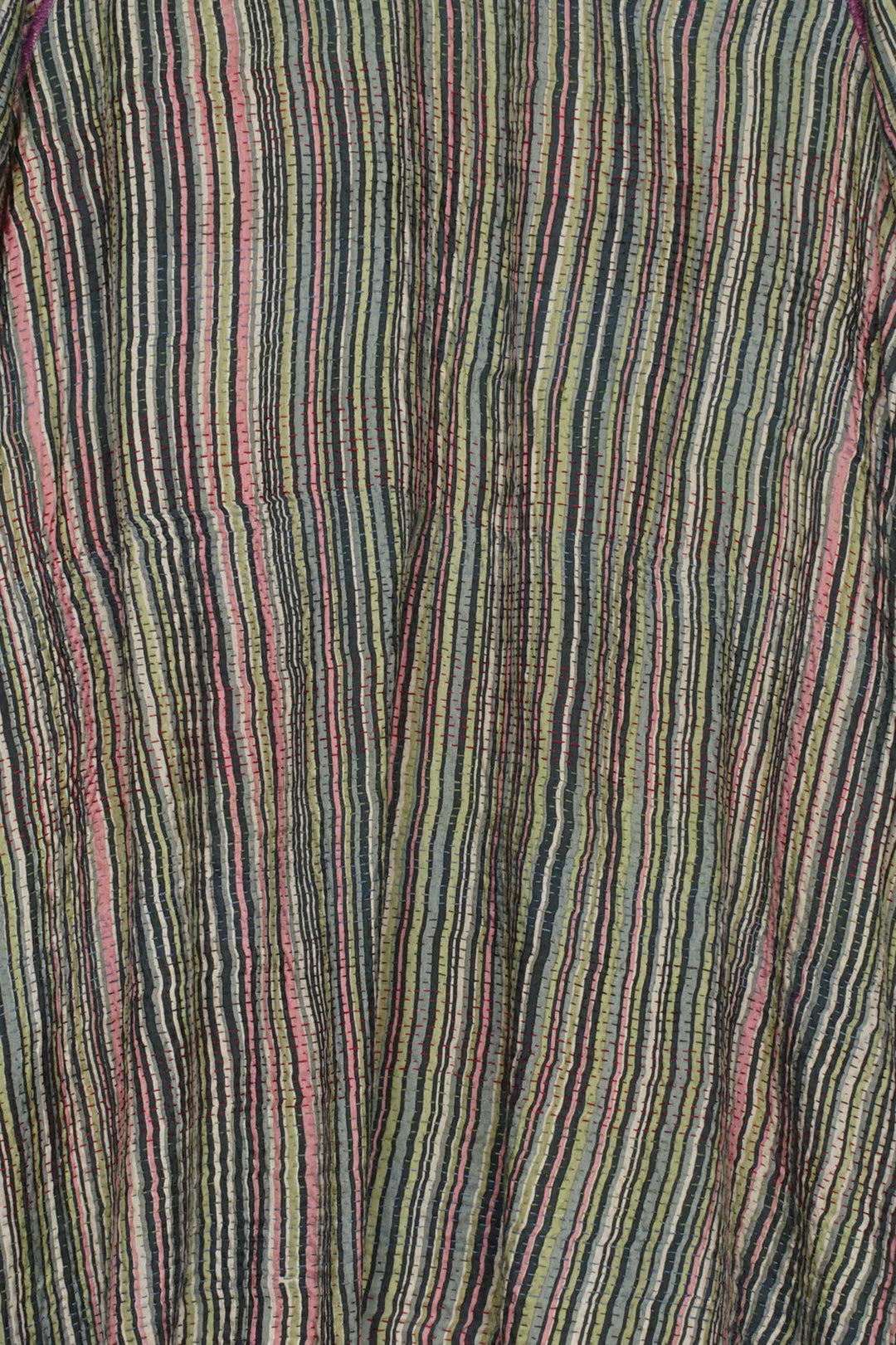 GREEN STRIPE W VINTAGE BACKING KANTHA A-LINE JKT - gt2003-grn -