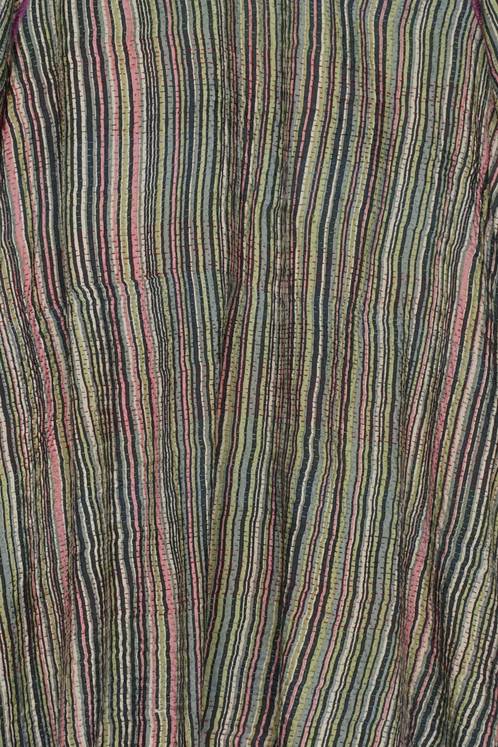 GREEN STRIPE W VINTAGE BACKING KANTHA A-LINE JKT - gt2003-grn -