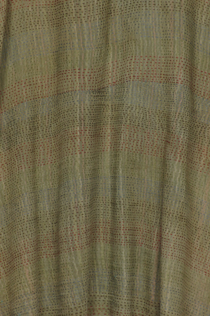 GREEN STRIPE W VINTAGE BACKING KANTHA A-LINE JKT - gt2003-grn -