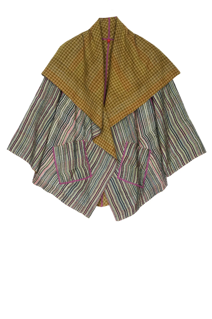 GREEN STRIPE W VINTAGE BACKING KANTHA CIRCULAR JKT - gt2008-grn -