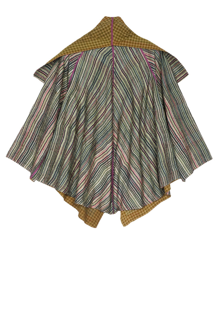GREEN STRIPE W VINTAGE BACKING KANTHA CIRCULAR JKT - gt2008-grn -