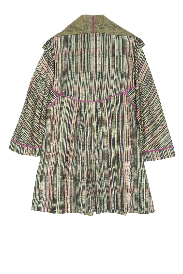 GREEN STRIPE W VINTAGE BACKING KANTHA BACK TUCKED JKT - gt2012-grn -