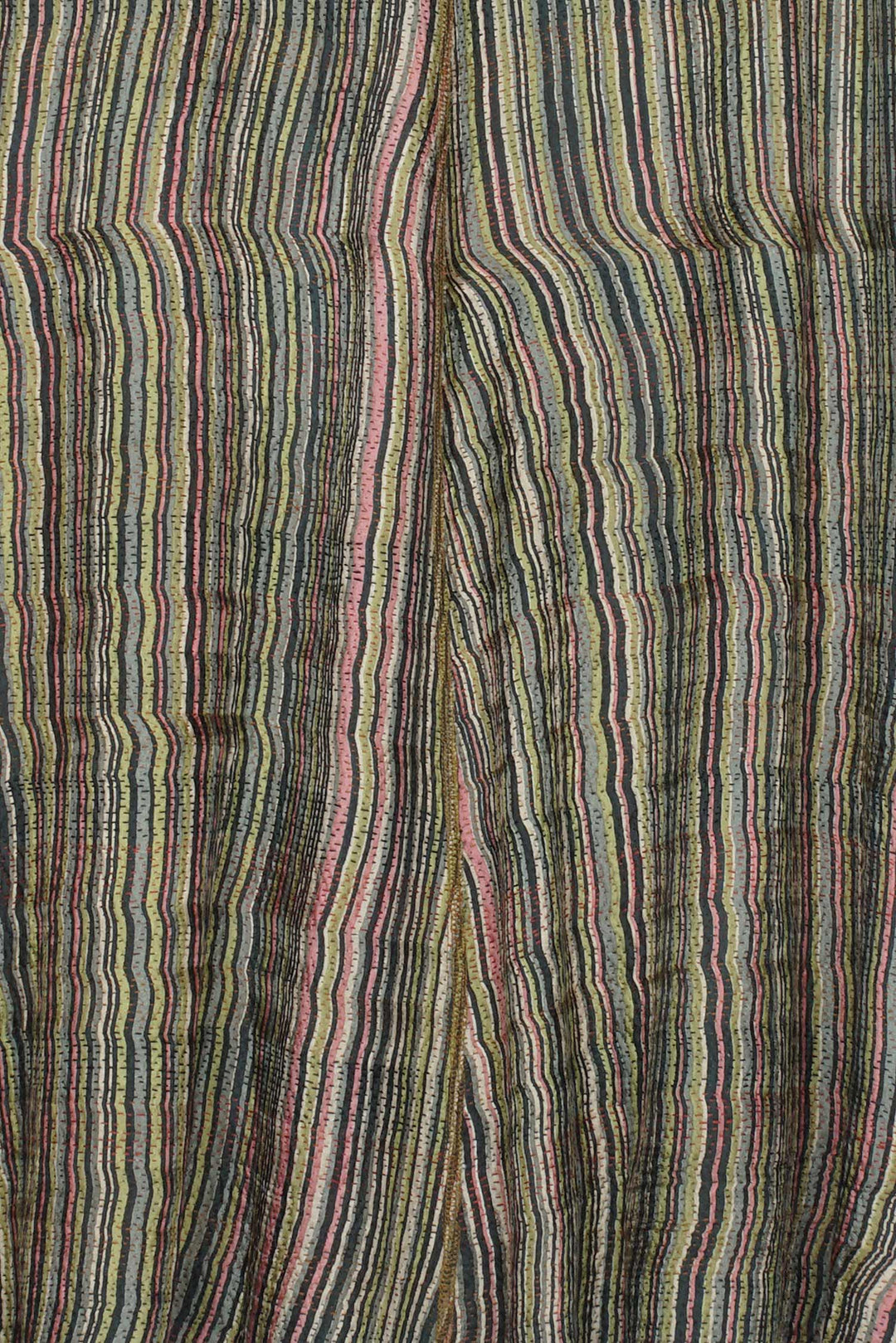 GREEN STRIPE W VINTAGE BACKING KANTHA A-LINE VEST - gt2203-grn -