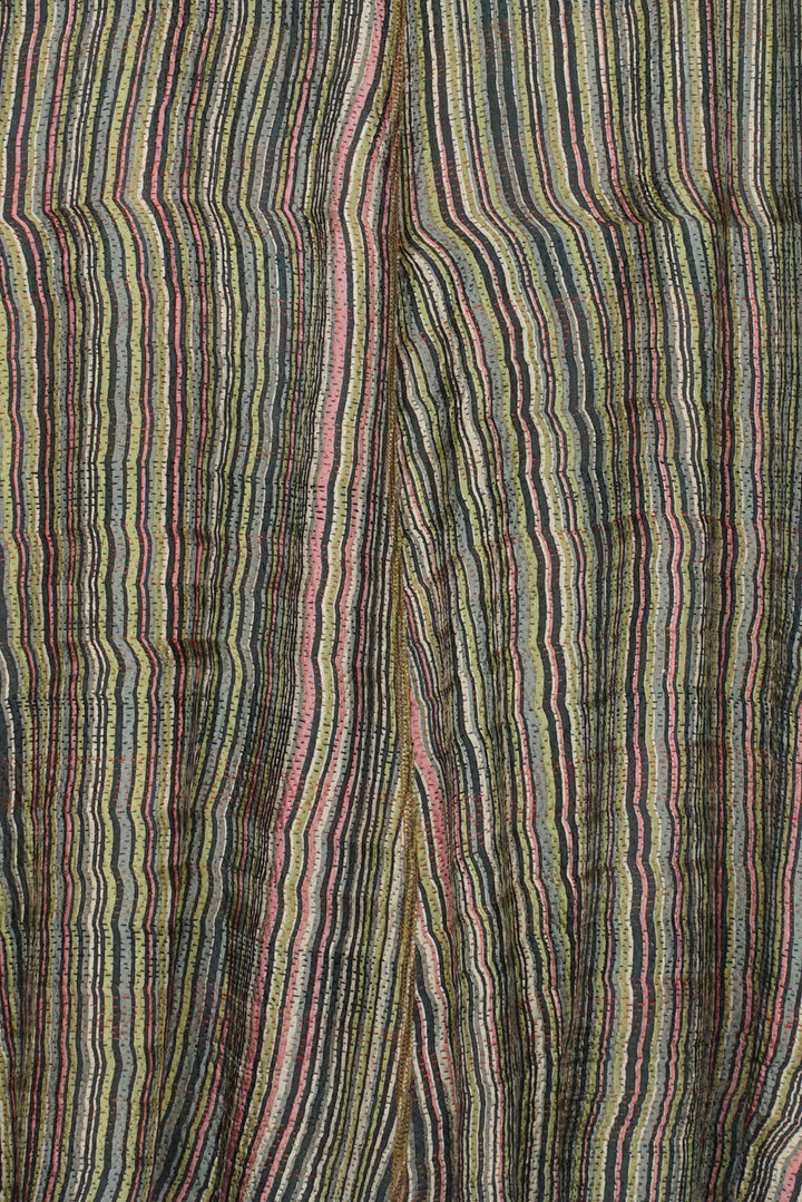 GREEN STRIPE W VINTAGE BACKING KANTHA A-LINE VEST - gt2203-grn -