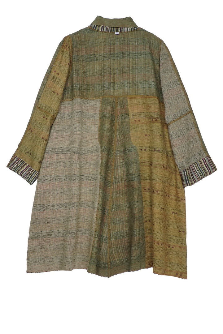 GREEN STRIPE W VINTAGE BACKING KANTHA A-LINE DUSTER - gt2311-grn -