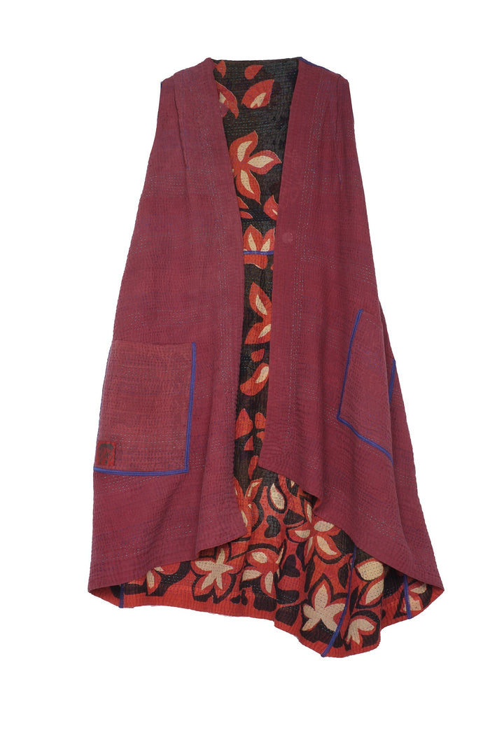 HOLIDAY FLOWER KANTHA WRAP VEST - hf4213-red -