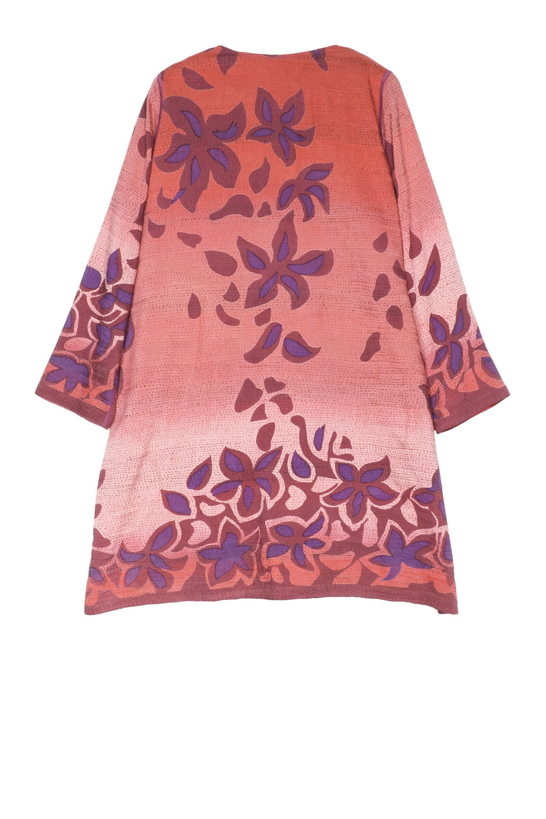 HOLIDAY FLOWER SILK COTTON KANTHA CREW NECK POCKET LONG JKT - ho2027-red -
