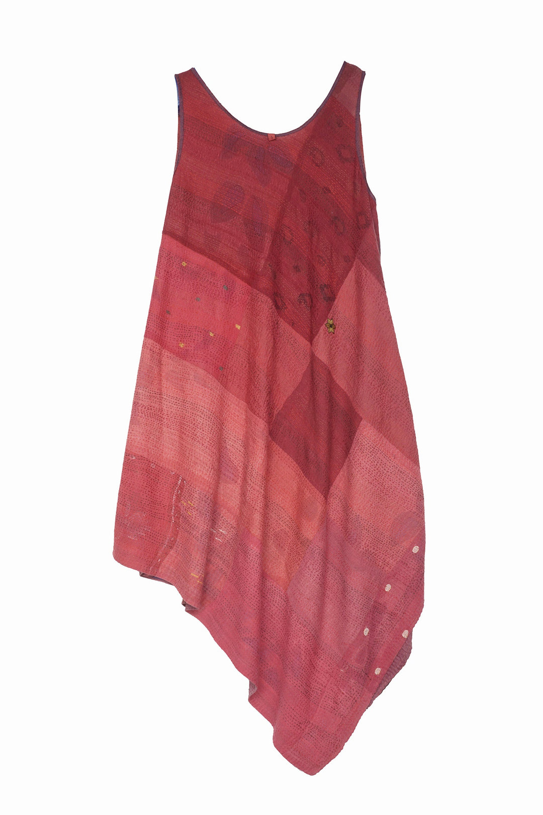 HOLIDAY FLOWER SILK COTTON KANTHA TANK FLARE DRESS - ho2402-red -