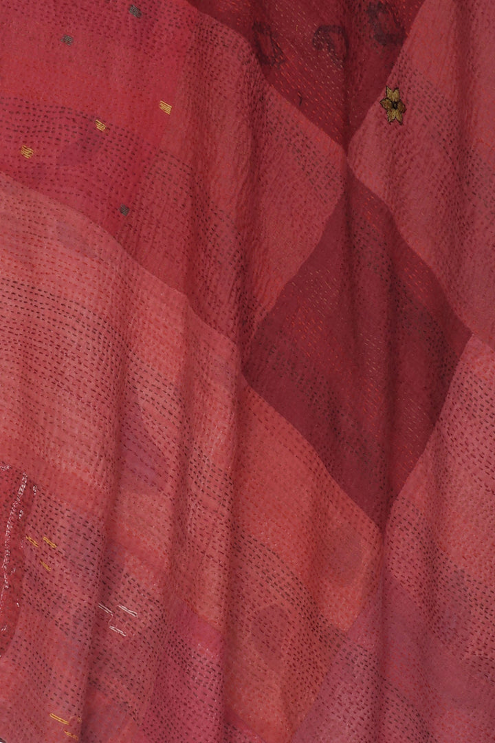 HOLIDAY FLOWER SILK COTTON KANTHA TANK FLARE DRESS - ho2402-red -