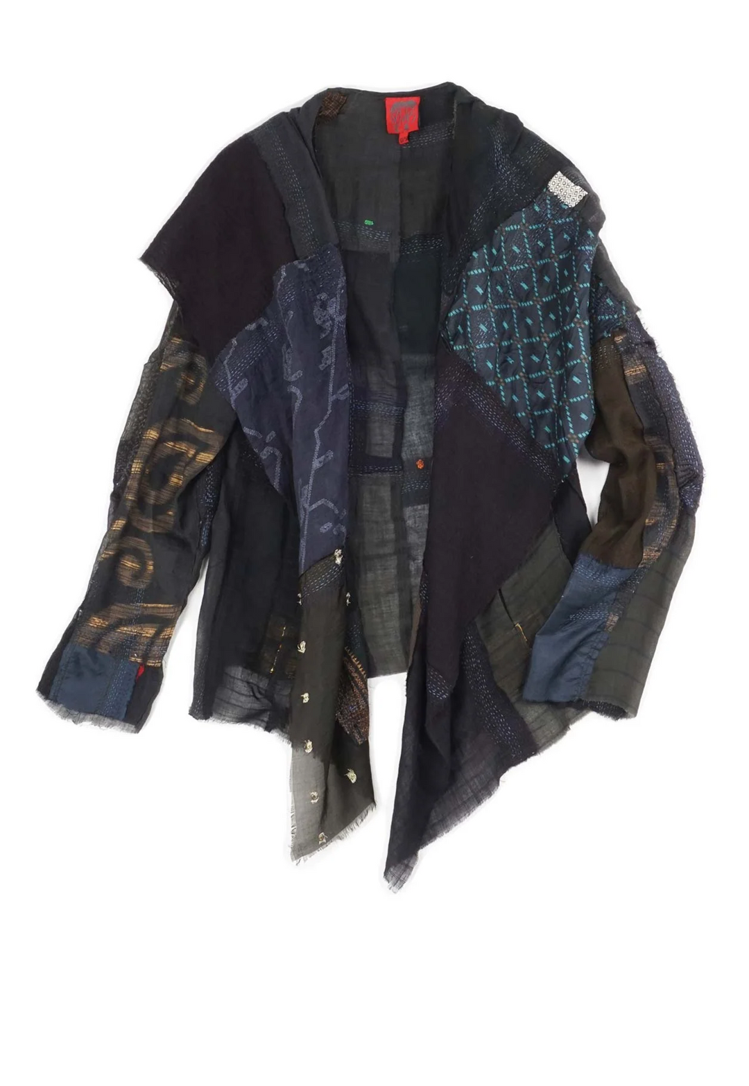 MOSAIC TILE PATCH KANTHA HOODED JKT - mt1042-blk -
