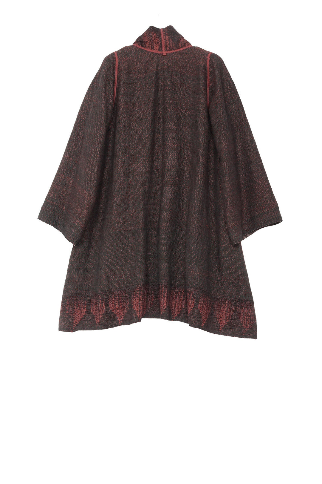 INDONESIAN PRINT & BORDER SHIBORI KANTHA A-LINE LONG JKT - ib2035-red -