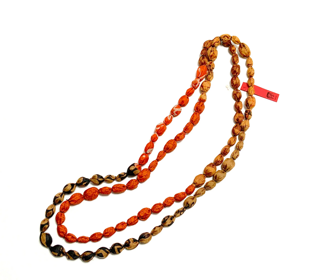 VINTAGE SILK KANTHA TIE-BEADS LONG NECKLACE - sv2707-rst -