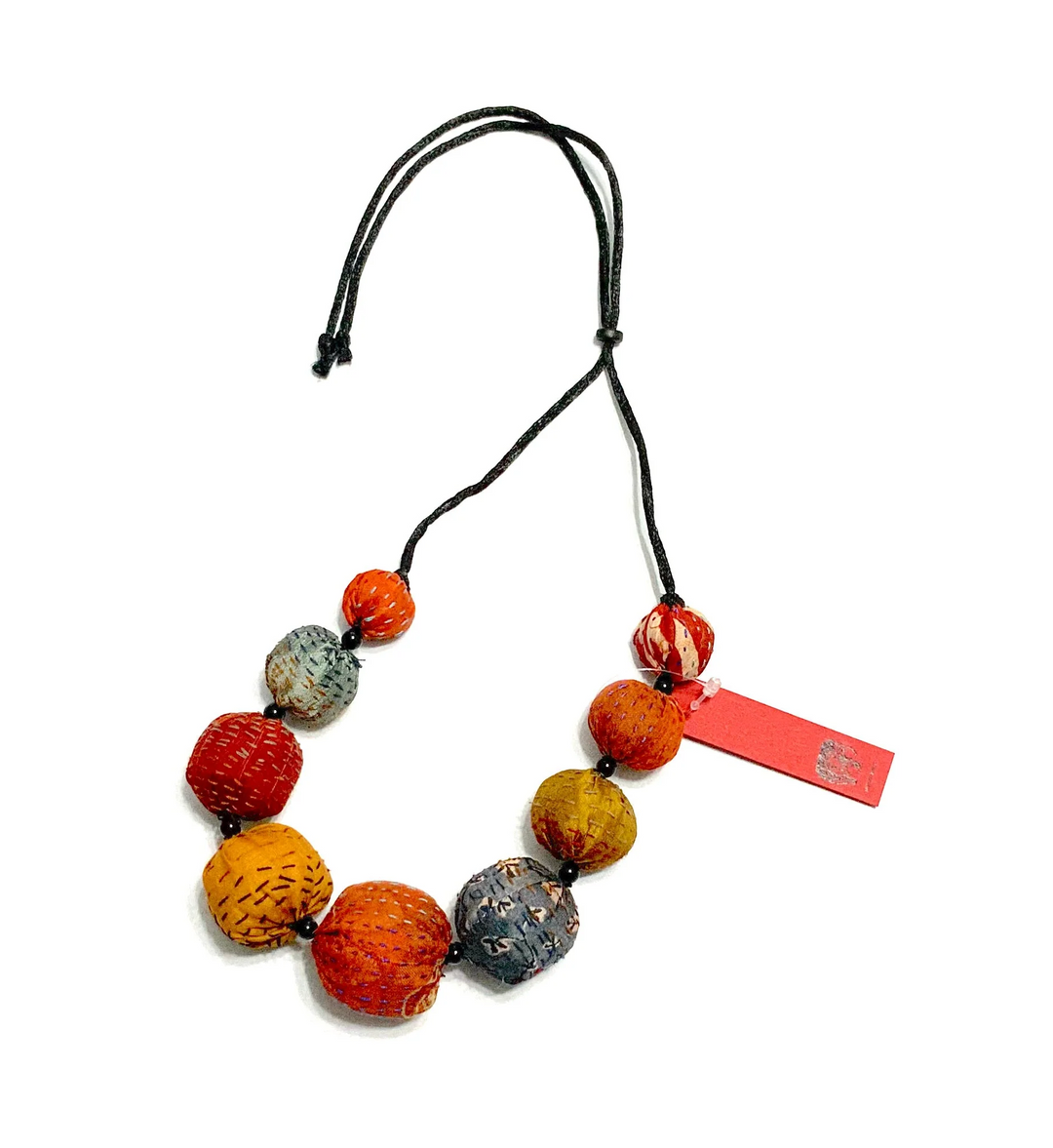 VINTAGE SILK KANTHA NUTS SHORT NECKLACE - sv2700-cor -