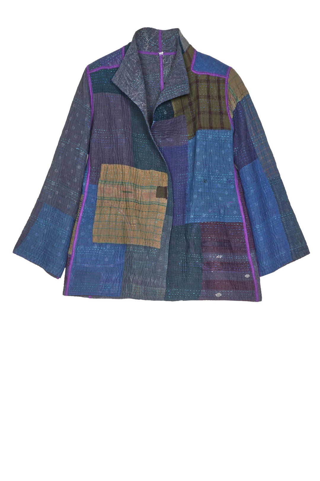 INDIGO PATCHED KANTHA SHORT JKT - ip4007-nvy -