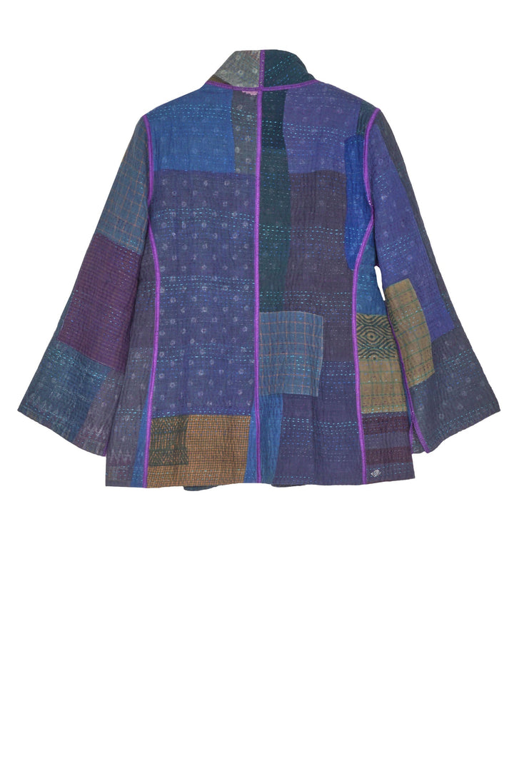 INDIGO PATCHED KANTHA SHORT JKT - ip4007-nvy -