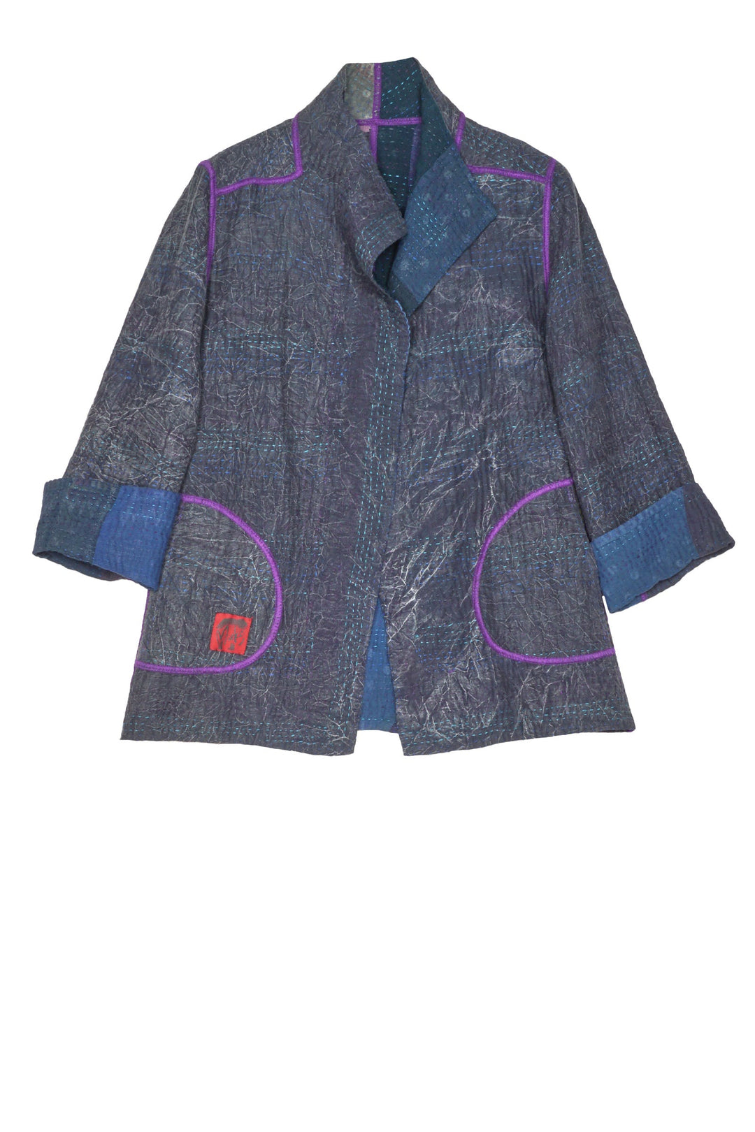 INDIGO PATCHED KANTHA SHORT JKT - ip4007-nvy -