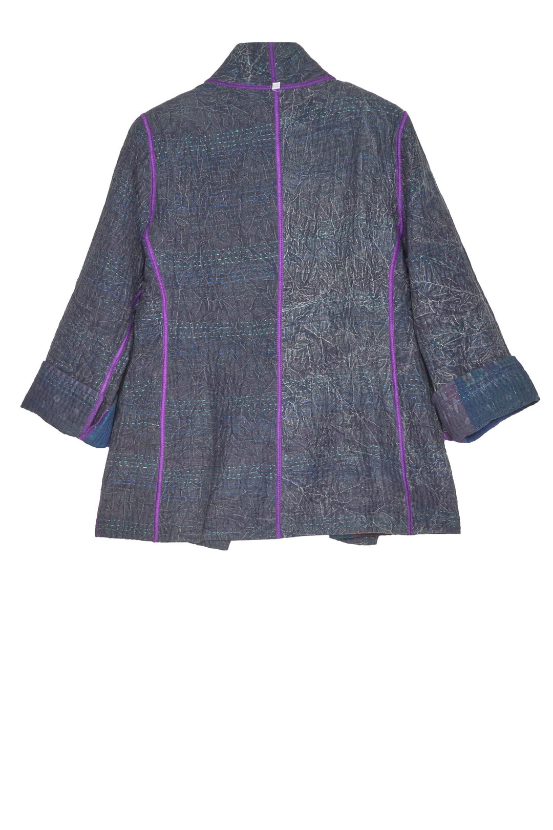 INDIGO PATCHED KANTHA SHORT JKT - ip4007-nvy -