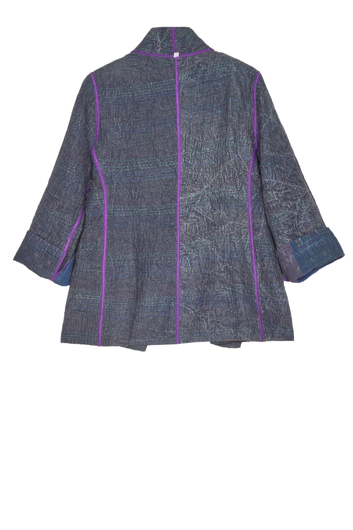 INDIGO PATCHED KANTHA SHORT JKT - ip4007-nvy -