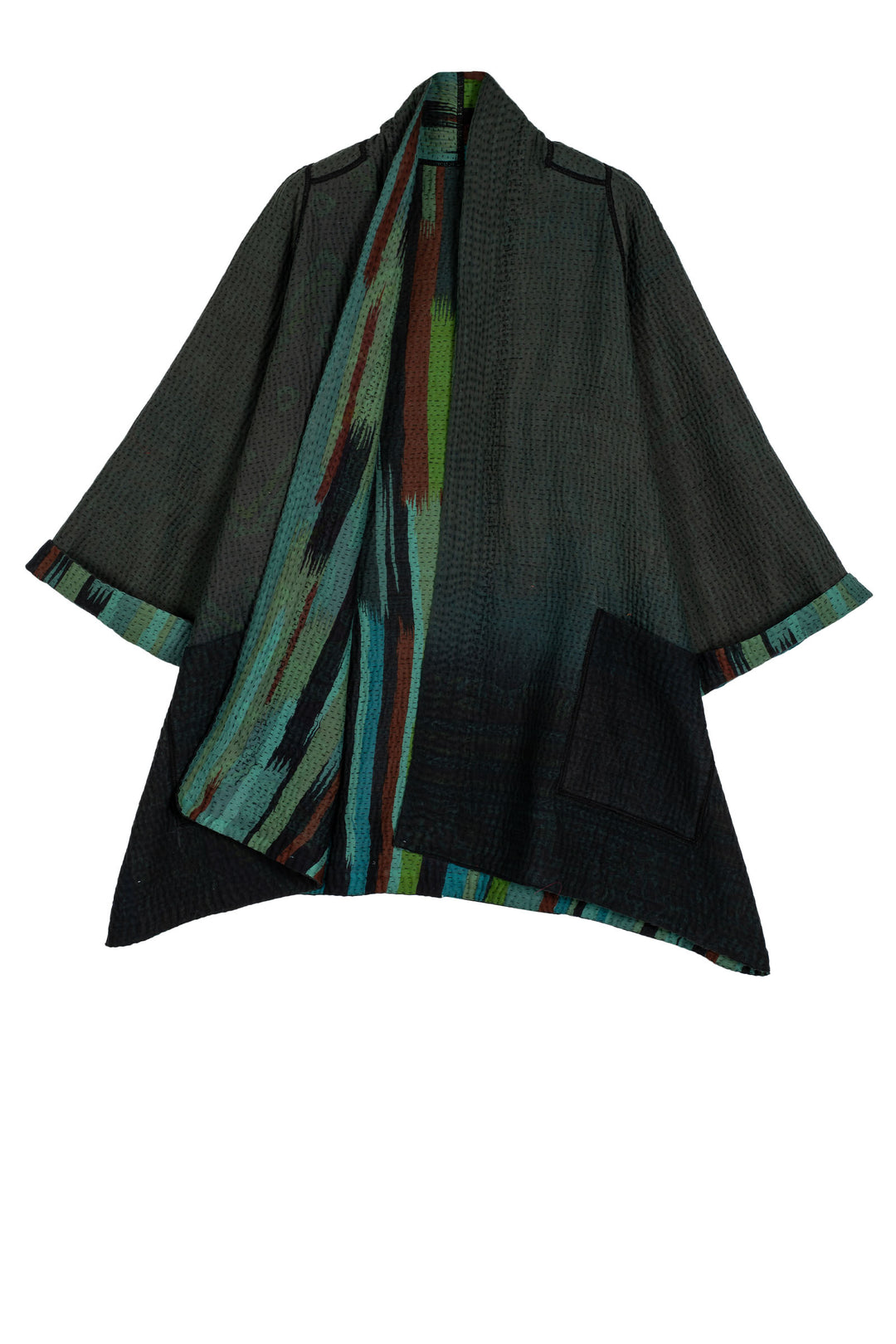 IKAT STRIPE KANTHA A-LINE JACKET - is4003-tel -