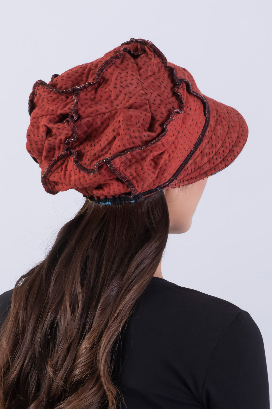 IKAT STRIPE KANTHA HALF BRIM HAT - is4881-red -