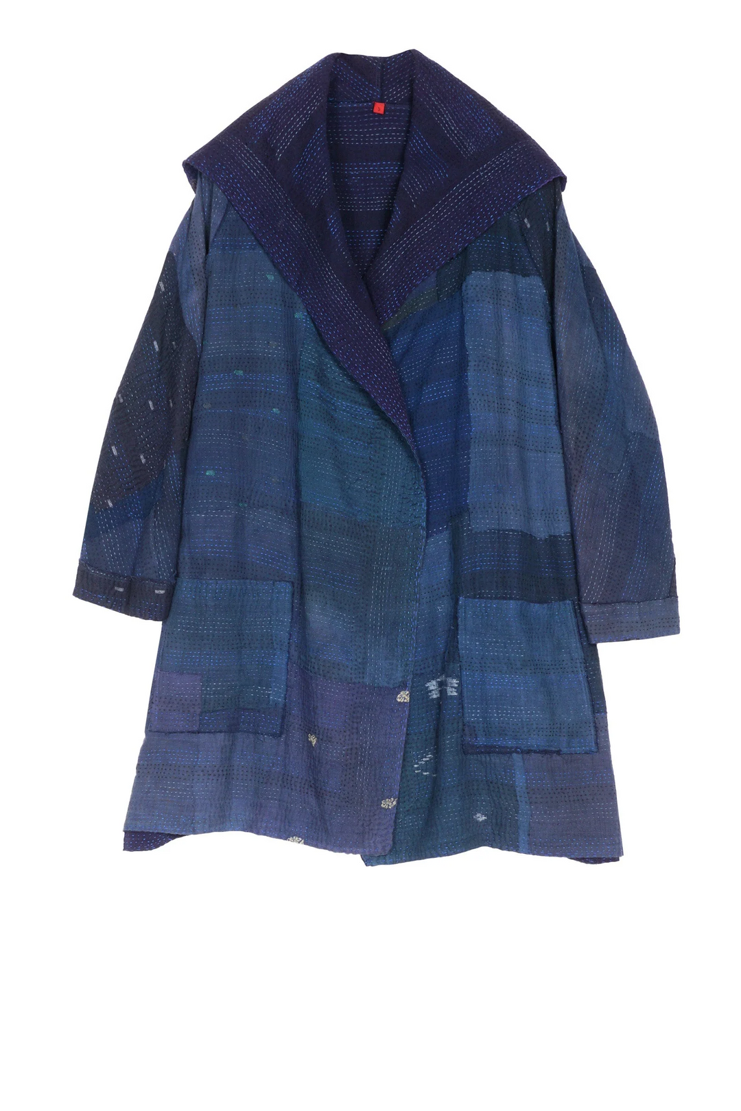 INDIGO WHITE FRAYED PATCH KANTHA BACK TUCKED JKT - iw2012-nvy -