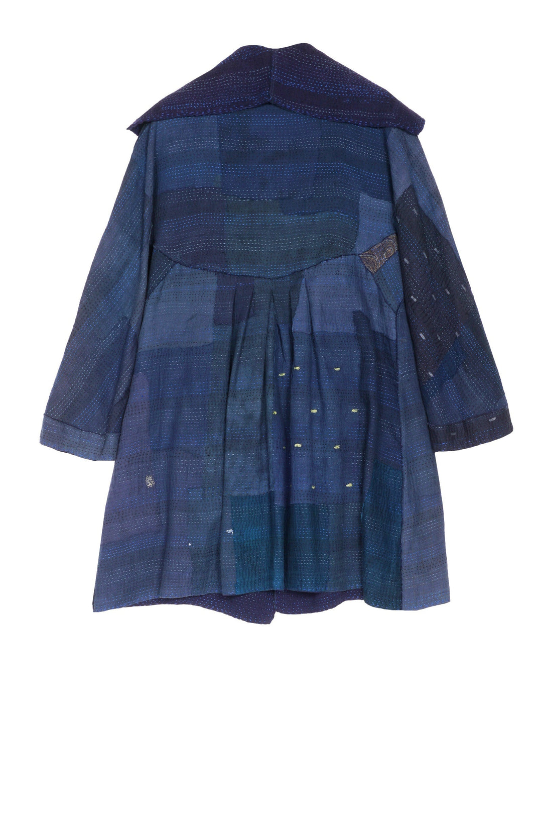INDIGO WHITE FRAYED PATCH KANTHA BACK TUCKED JKT - iw2012-nvy -