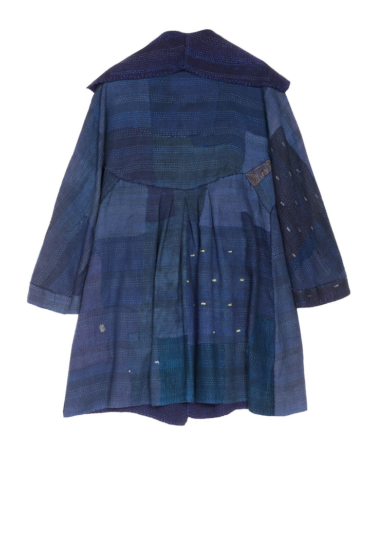 INDIGO WHITE FRAYED PATCH KANTHA BACK TUCKED JKT - iw2012-nvy -