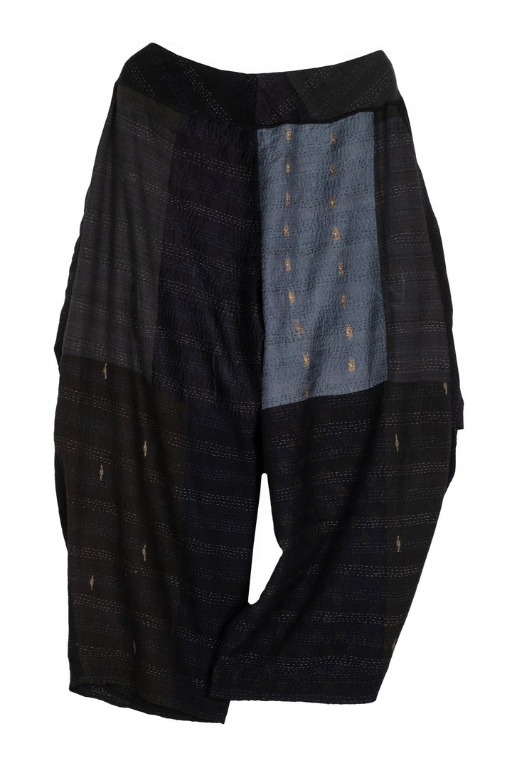 JAIPUR PATCH KANTHA KNEE TUCKED PANTS - jp2625-blk -