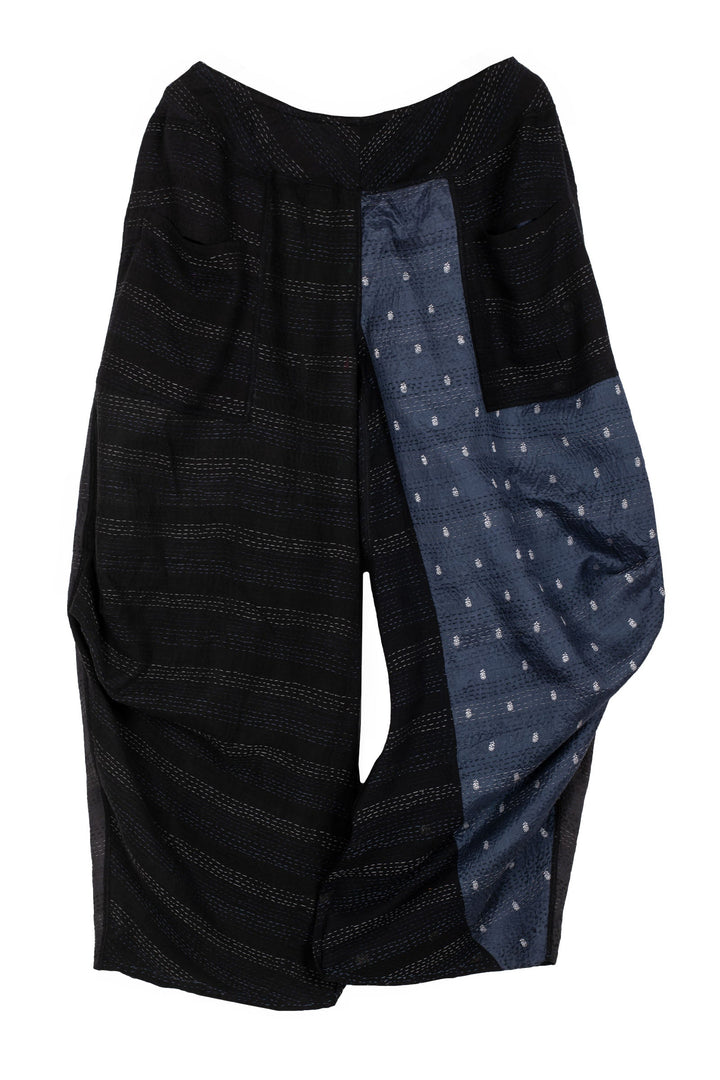 JAIPUR PATCH KANTHA KNEE TUCKED PANTS - jp2625-blk -