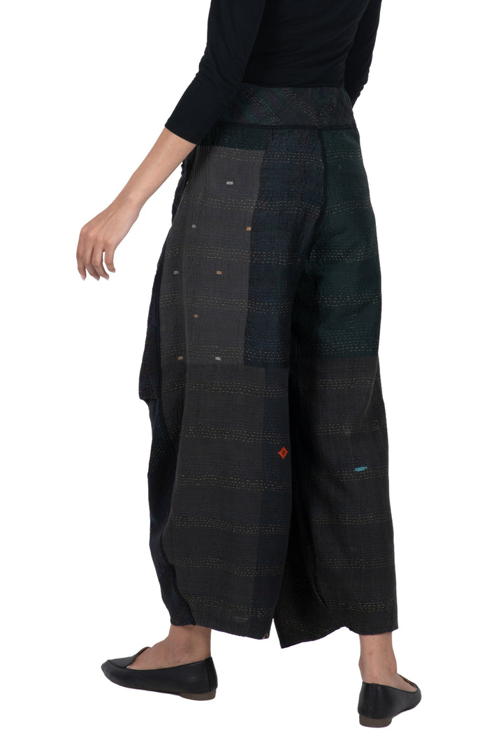 JAIPUR PATCH KANTHA KNEE TUCKED PANTS - jp2625-blk -