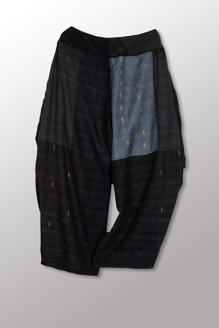 JAIPUR PATCH KANTHA KNEE TUCKED PANTS - jp2625-blk -