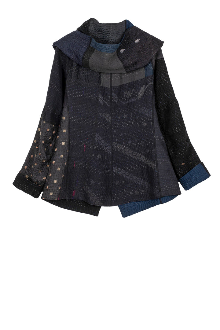 JAIPUR PATCH KANTHA HOODIE JACKET - jp4036-blk -
