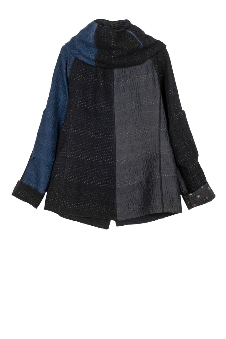 JAIPUR PATCH KANTHA HOODIE JACKET - jp4036-blk -