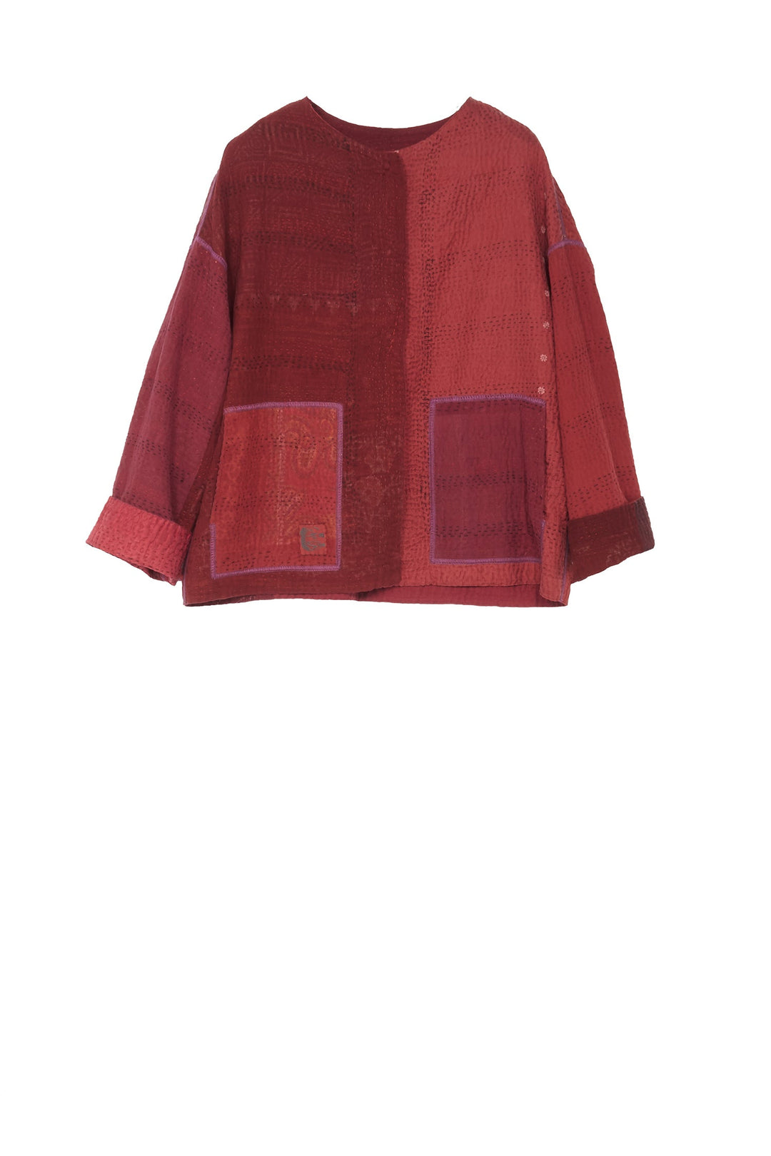 JAIPUR PATCH KANTHA CREW NECK SHORT JKT - jp4053-red -