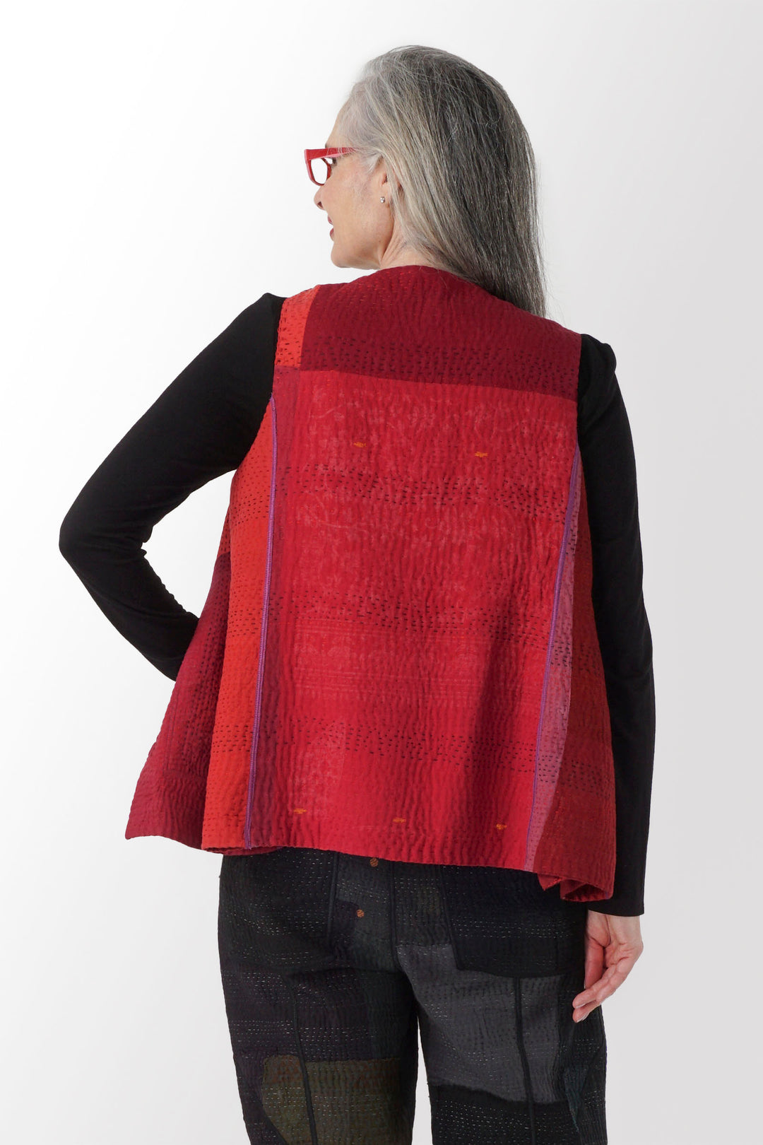 JAIPUR PATCH KANTHA NEW CREW NECK MEDIUM VEST - jp4243-red -