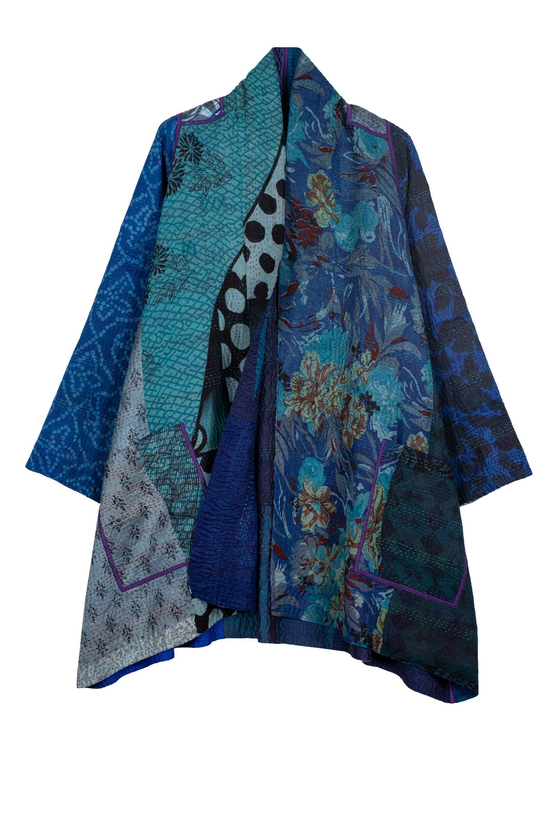 JACQUARD SILK KANTHA A-LINE JKT - js4003-blu -