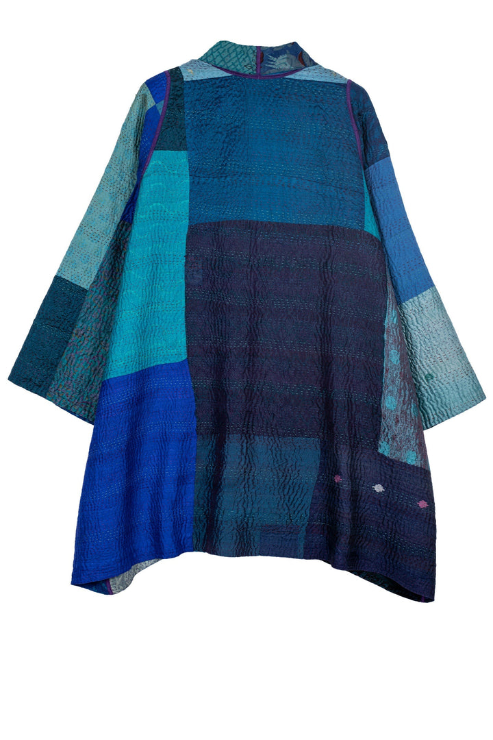 JACQUARD SILK KANTHA A-LINE JKT - js4003-blu -