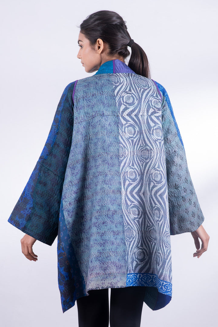 JACQUARD SILK KANTHA A-LINE JKT - js4003-blu -