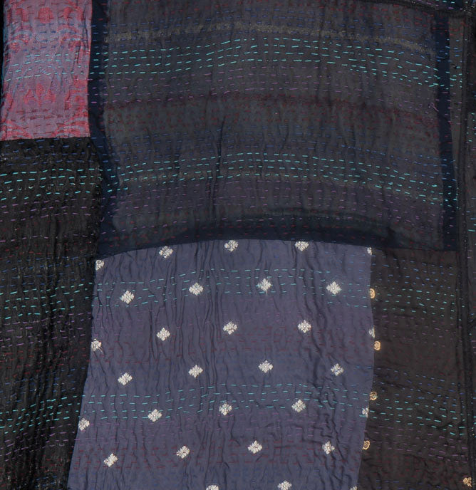 JACQUARD SILK KANTHA A-LINE COAT - js4309-blk -