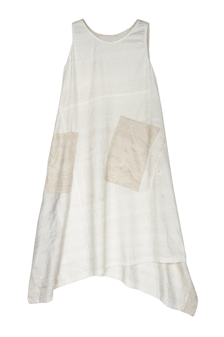 JAIPUR WHITE KANTHA POINTY HEM DRESS - jw2415-ivy -